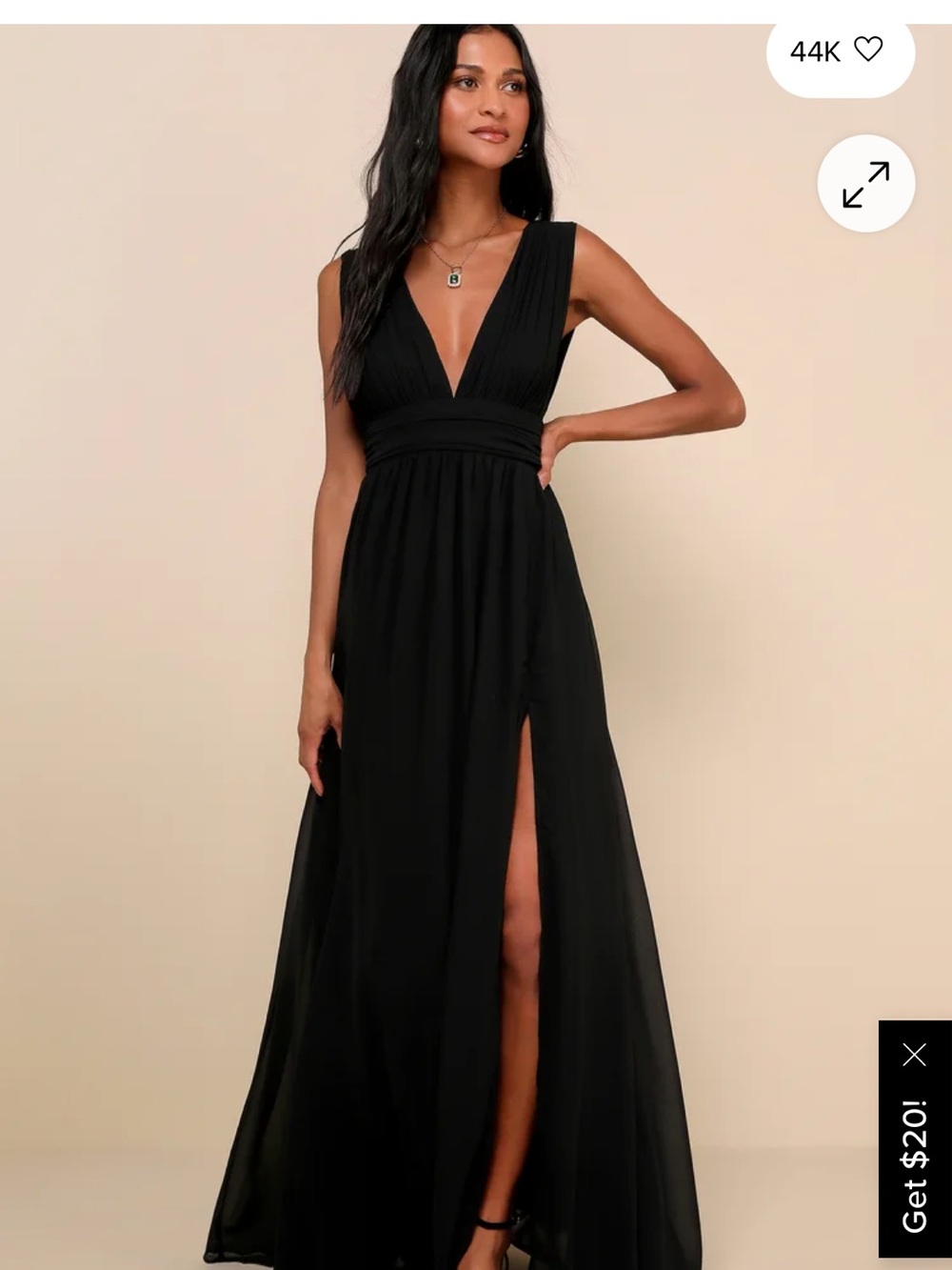 Lulu's Black Plunging V-Neck Maxi Dress with High Slit